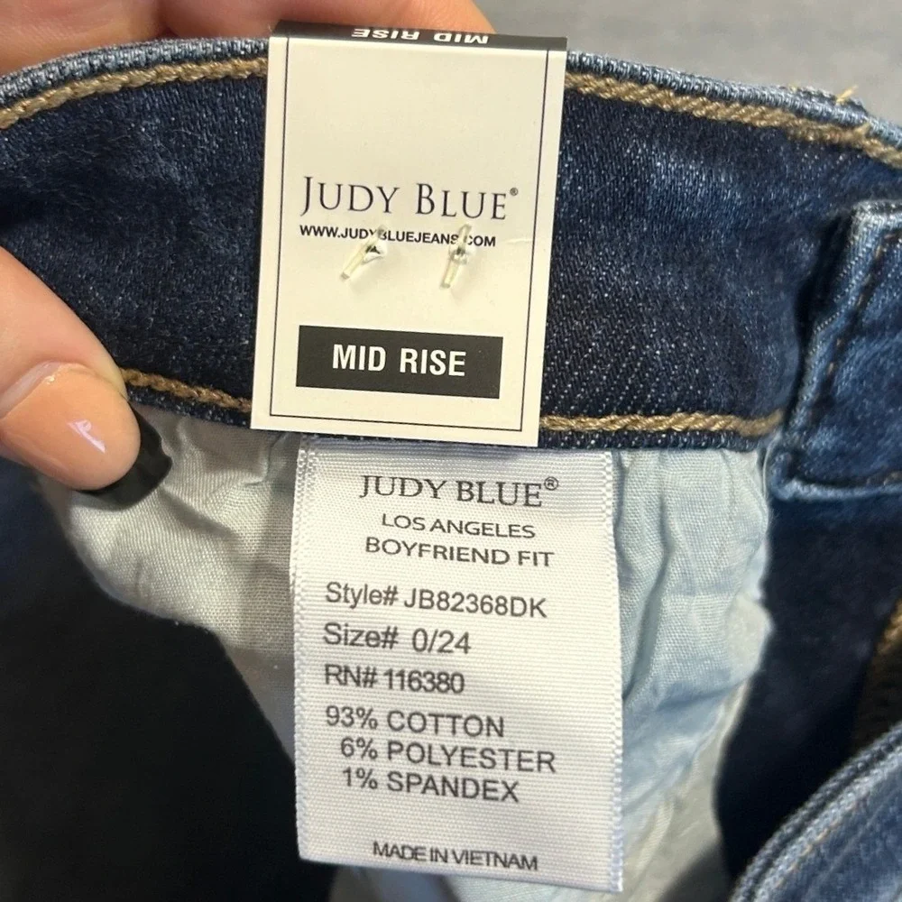 Judy Blue Boyfriend Jeans Womens 0/24 Mid Rise Dark Wash Blue Cuffed Stretch Fit